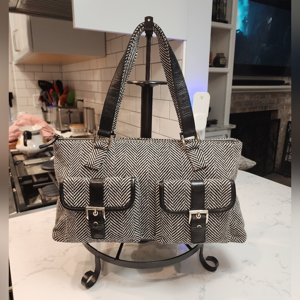 BANANA REPUBLIC Vintage 2005 Black White Herringbone Tweed Purse EUC